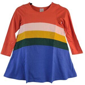 Hanna Andersson Girls Long-Sleeve Rainbow Colorblock Dress Size 6-7 Multicolor